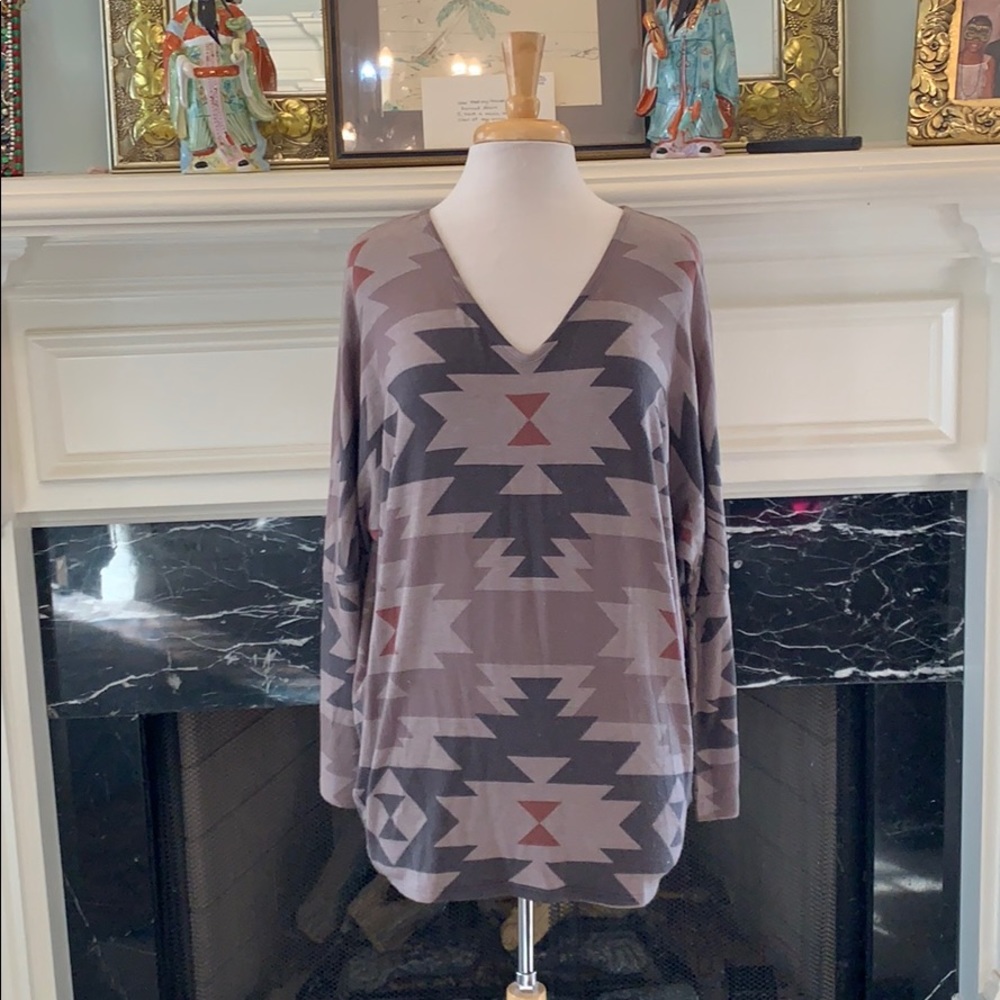 Aztec print light weight dolman sleeve sweater